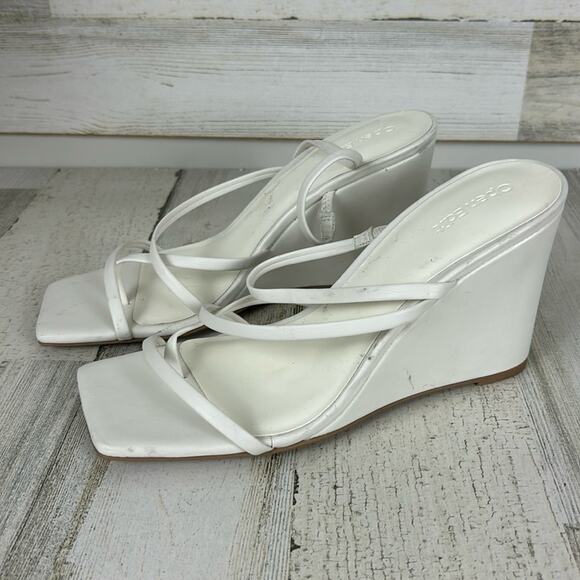 Open Edit womens sz 8B White wedge heel open toe sandals - Picture 1 of 7
